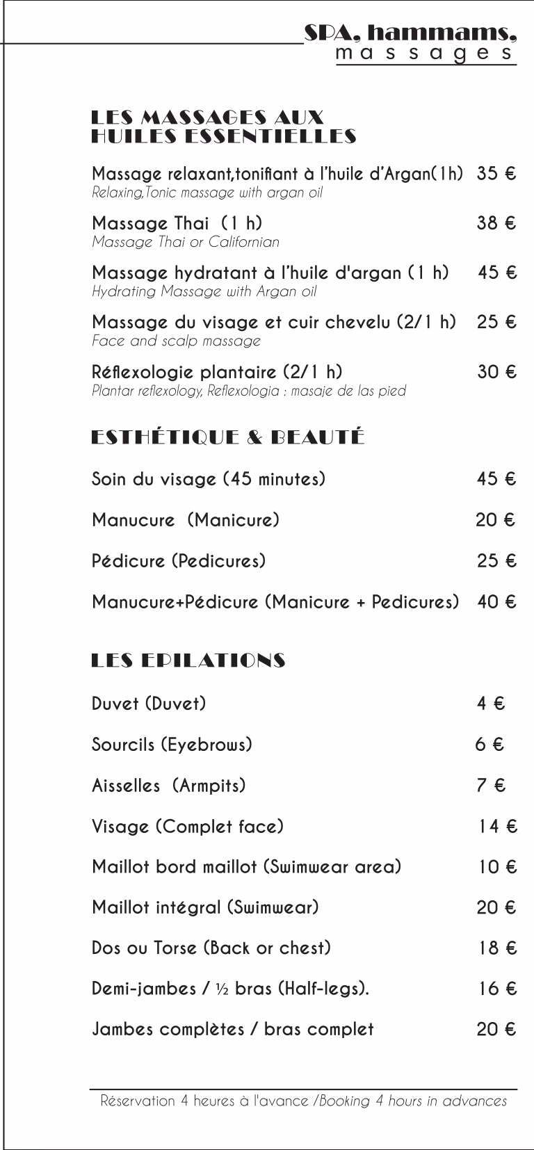 Quel est le prix d'un massage ?